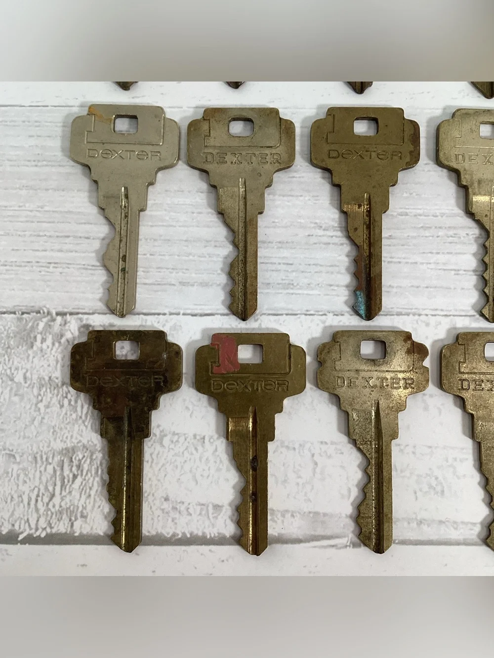 Lot 24 Vintage Brass Dexter Keys - Crafts Steampunk Collection Display Art